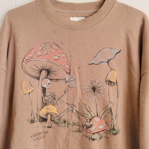 American Eagle Mushroom Skeleton Crew Neck Sweatshirt - Picture 2 of 4